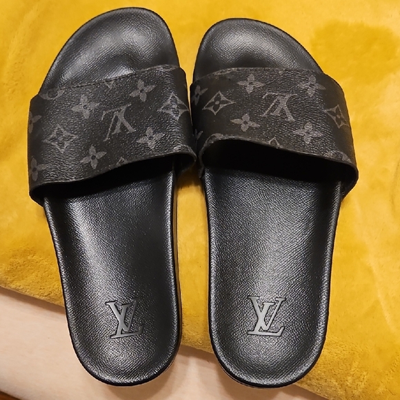 Louis Vuitton | Shoes | Louis Vuitton Black Monogram Slides | Poshmark